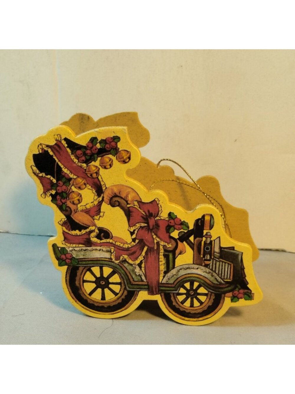 Vintage Automobile Christmas Ornament Basket Wooden